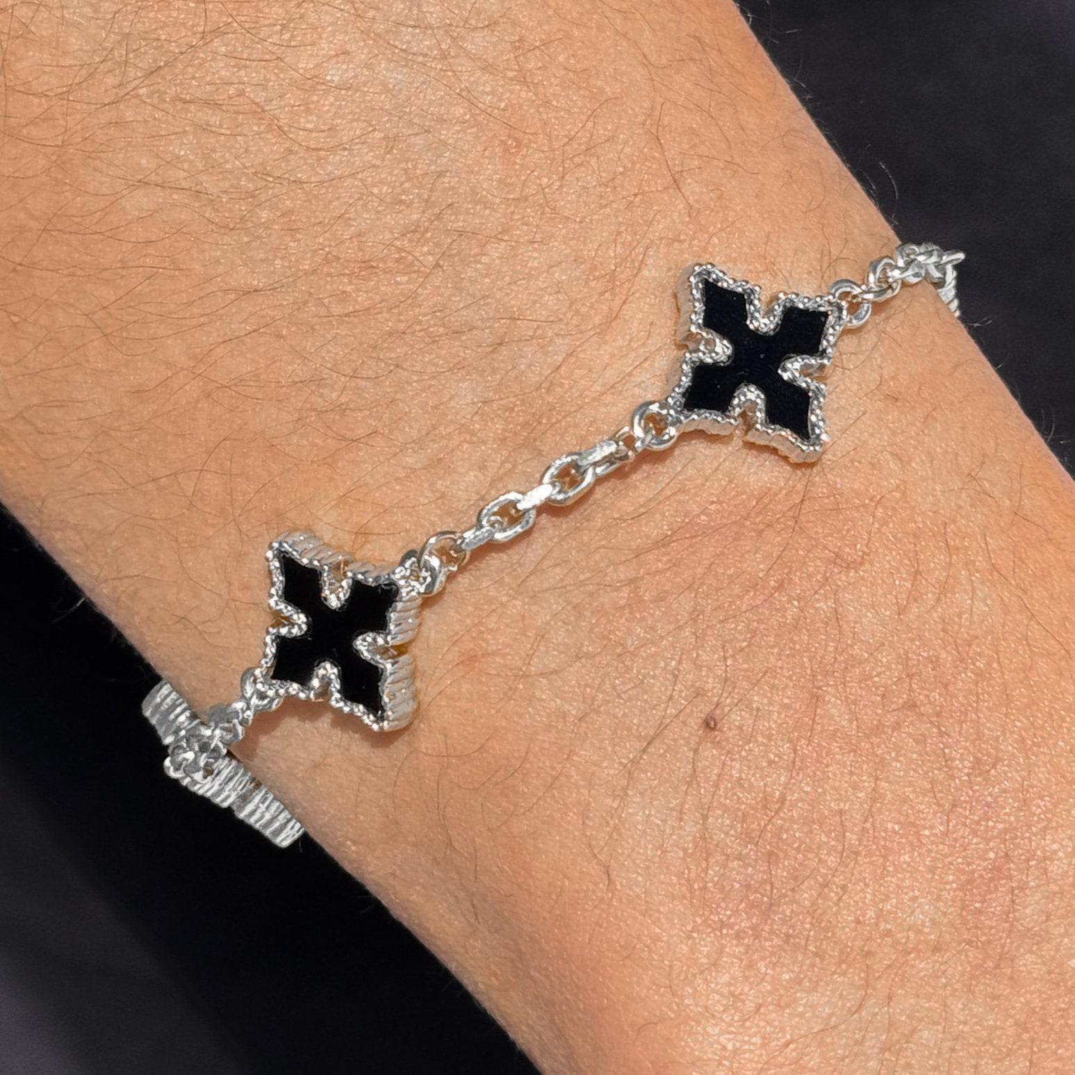 Men's 12mm Chrome Double-sided Black Multi Cross Link Chain