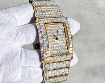 Men s Fully Iced Out Diamond Watch 40mm iced Baguette Dial and Band Rectangle Timepiece Quartz Movement Etsy