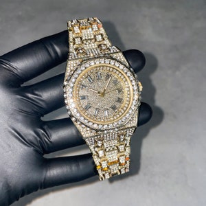 Men's 43mm Iced Out Diamond Watch with Fully Iced Band - Octagon Bezel, Baguette Indicators, Diamond-Encrusted Timepiece - Quartz Movement