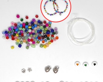 kit bijoux 2 bracelets élastique perles rocaille personnalisable enfant  bracelet coeur - bracelets à créer soi même - idée cadeau fille