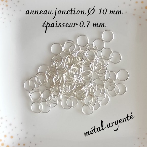 100 / 200 anneaux de jonction ouvert 10 mm épaisseur 0.7 mm métal argenté