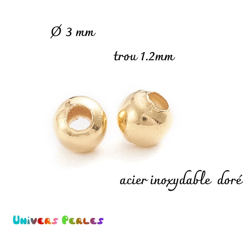 perles intercalaire 3 mm acier inoxydable doré lot de 20, 50 ou 100 perles image 2