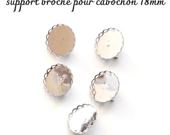 5 supports broche rond contour couronne pour cabochon 18mm - création bijoux