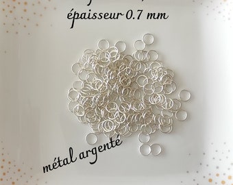 100 / 200 anneaux de jonction ouvert 7 mm épaisseur 0.7 mm métal argenté