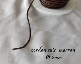 cordon cuir marron rond diamètre 2mm création bijoux