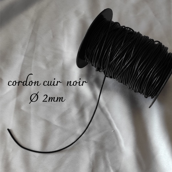 cordon cuir noir  rond diamètre 2mm création bijoux