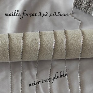 chaine acier inoxydable maille forçat 3x2x0.5mm création pour bijoux image 2