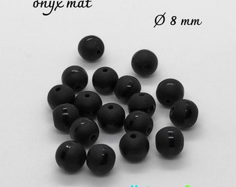 10  perles ronde onyx noir mat Ø 8 mm avec bande brillante  pierres naturelles création bijoux