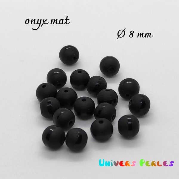10  perles ronde onyx noir mat Ø 8 mm avec bande brillante  pierres naturelles création bijoux