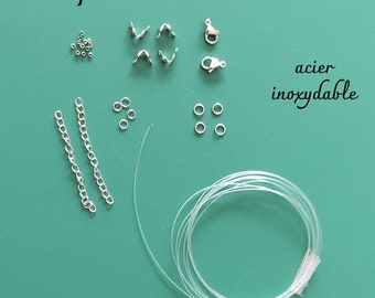 Bausatz für 2 Halsketten oder Armbänder mit Nylonfaden und Edelstahl-Ringverschluss