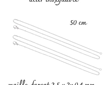 Feine Halskette aus Edelstahl mit Maschenweite 2 x 2,5 mm, Länge 50 cm – einzeln oder in Chargen von 5 oder 10 Stück