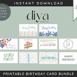 Carte d'anniversaire imprimable Multi-Pack Bundle - Cartes de vœux - Ensemble de 10 | 8,5 pouces x 5,5 pouces ET 5x7