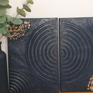 Textured Art | Black Textured Art| Canvas Wall Art| Home Decor| House Warming Gift | Painting | Circle Art |3D Art | Gold Leafing Art |