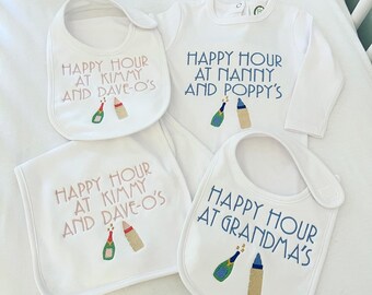 Happy Hour at Grandparents Bib and Burp Rag and Onesie; Grandparents Christmas Present; Happy Hour Bib Burp Rag; Happy Hour Onesie