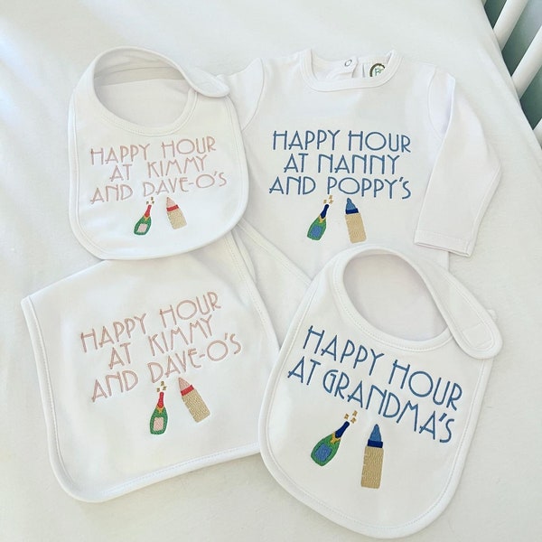 Happy Hour at Grandparents Bib and Burp Rag and Onesie; Grandparents Christmas Present; Happy Hour Bib Burp Rag; Happy Hour Onesie