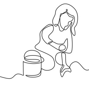 Eén lijn tekent een jongen, een kindmeisje, dat zand speelt in het strandvectorbeeld