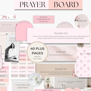 Kit rose de tableau de prière, tableau de vision pour l'étude de la Bible, réponses aux demandes de prières, enveloppes de prière, en-têtes de tableau de prière, cartes bibliques pour femmes