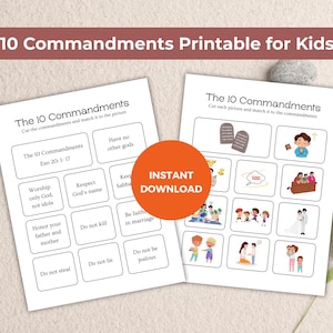 10 Commandments Bible Activity, Printable Christian Worksheet, Sunday School Games, Kids Bible Learning, Homeschool Church Lesson