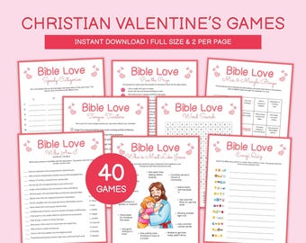 Valentine's Bible Game Bundle, Christian Valentine Day Party Games, Gods Love Bible Games, Youth Group Games, Kids Sunday School Ministry