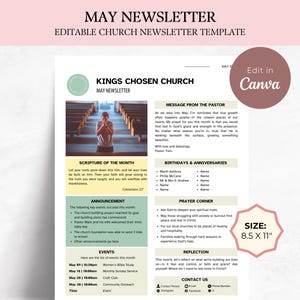 May Editable Church Newsletter Template, Canva Christian Newsletter ...