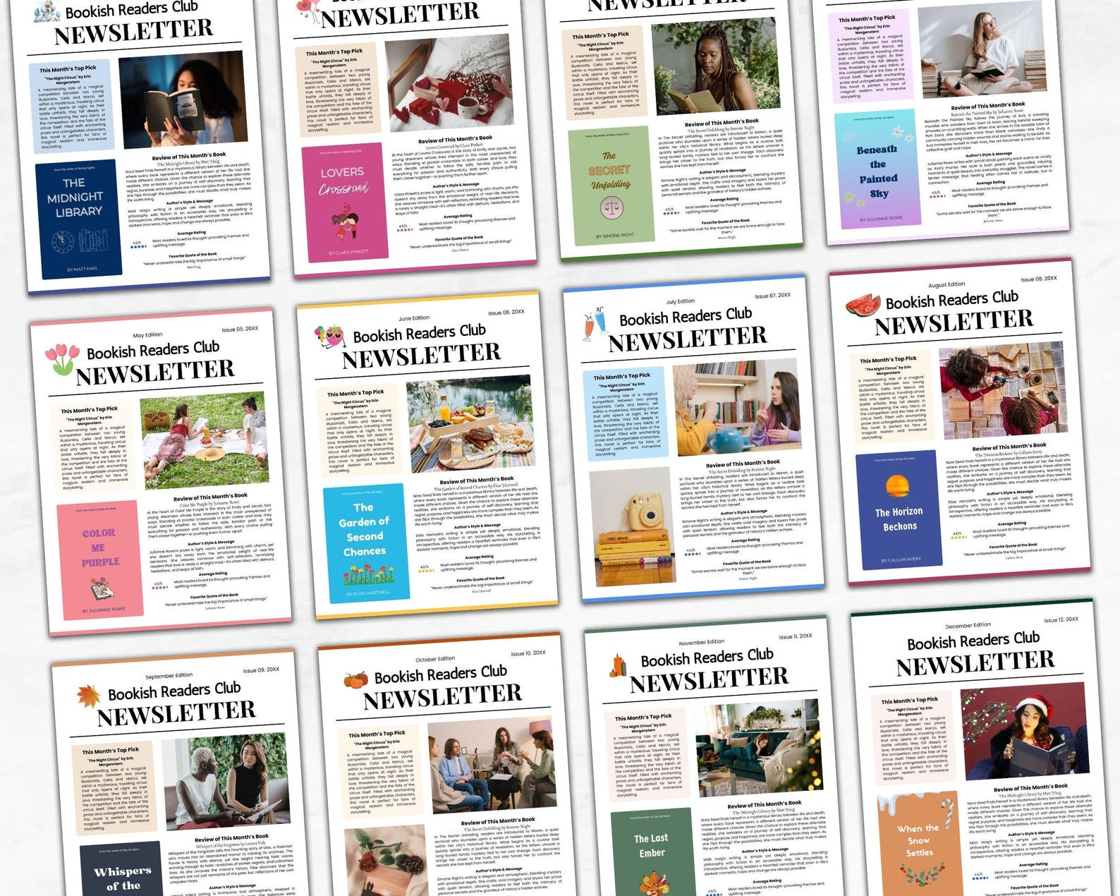 Key Club Example Newsletter Monthly Book Club Newsletter Canva Template, Editable 24 Page Full Year ...