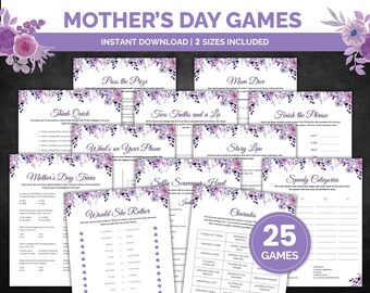 Mother's Day Games Bundle, 20 Printable Brunch Games with Answer Sheets, Fun Family Icebreaker Activities