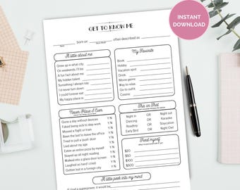Get to Know Your Staff Questionnaire Printable, Instant Download Team Building Printable, Fun Employee Worksheet