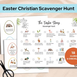 The Easter Story Scavenger Hunt, Christian Holy Week Easter Egg Hunt for Kids, Sunday School Printable Activity Indoor and Outdoor