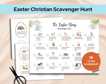 The Easter Story Scavenger Hunt, Christian Holy Week Easter Egg Hunt for Kids, Sunday School Printable Activity Indoor and Outdoor