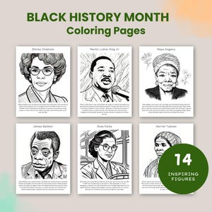 Black History Month Coloring Pages, 14 Educational Coloring Sheets, Black Historical Figures Printable Activity Pages, Martin Luther
