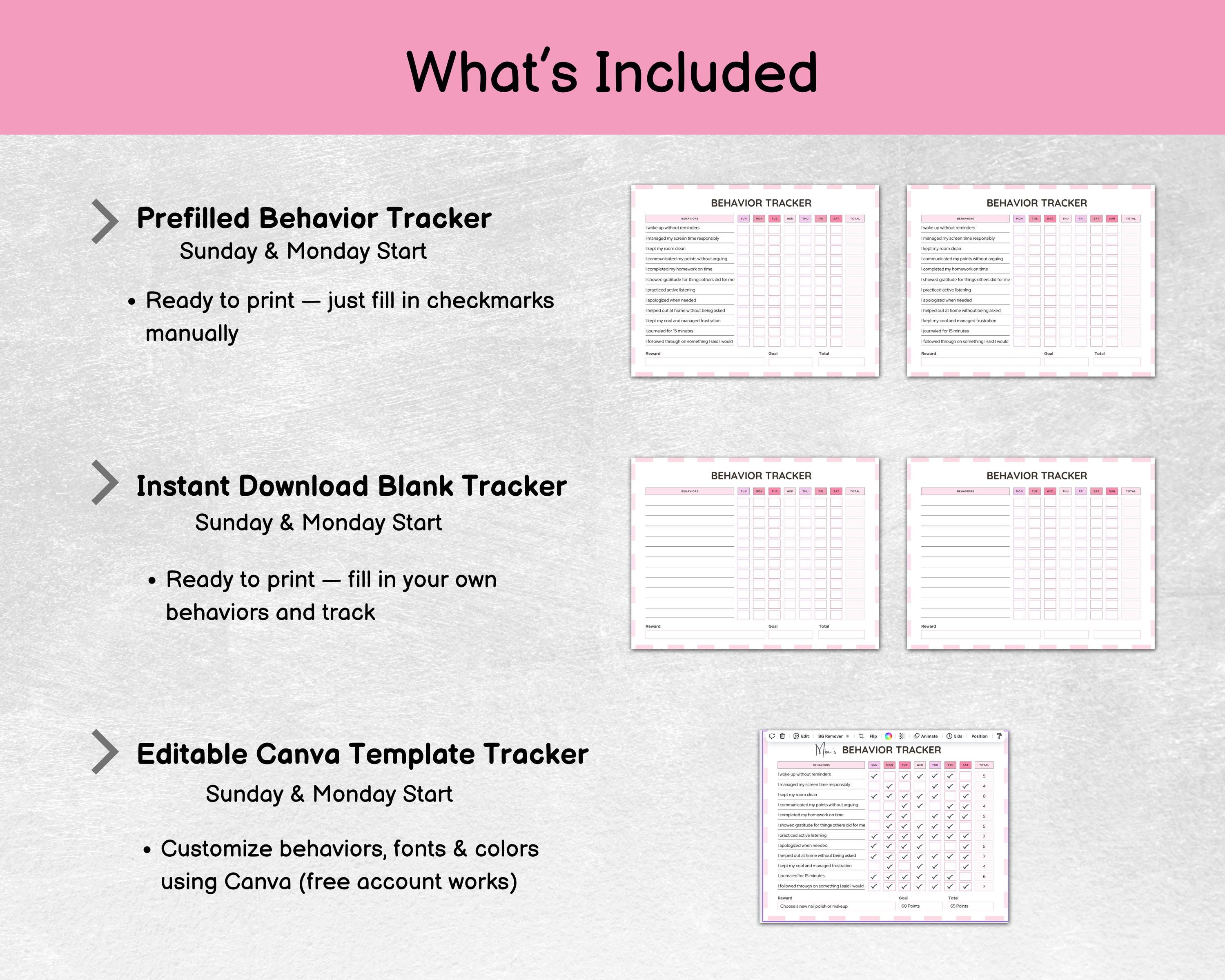 Pink Behavior Tracker Pink Gingham Teen Behavior Tracker Printable: Responsibility Chart ...