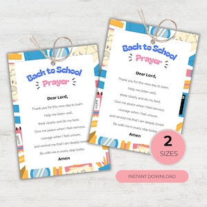 First Day of School Prayer Tag, Back to School Prayer Printable Gift Tag, Lunchbox Notes Christian Prayer Card, Sunday School VBS Favor