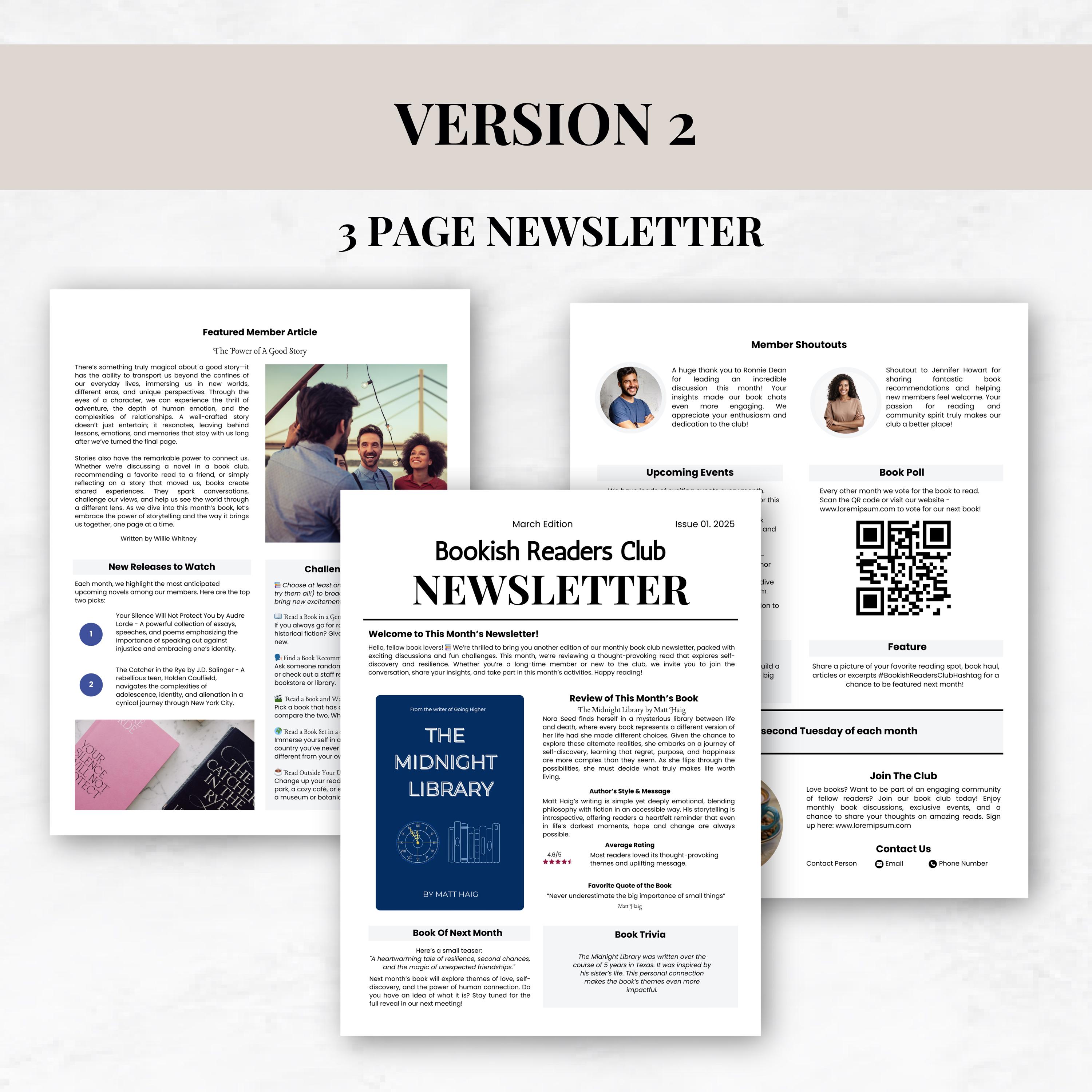 Key Club Example Newsletter Customizable Book Club Newsletter, Editable 2 & 3 Page Printables for ...