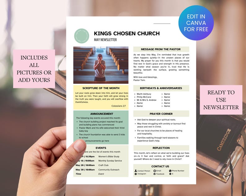 May Editable Church Newsletter Template, Canva Christian Newsletter ...