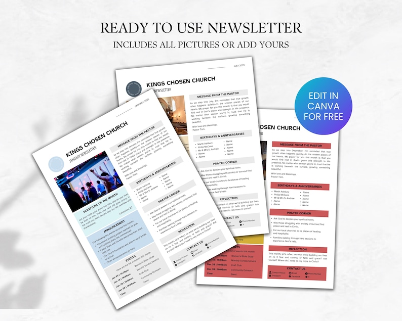 12 Months Editable Church Newsletter Template, Canva Monthly Newsletter ...