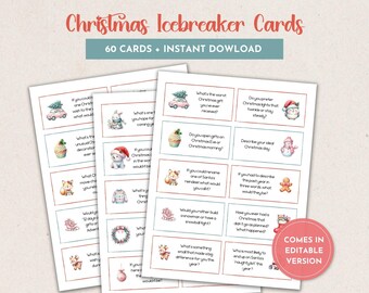 Christmas Conversation Starter Cards, Ice Breaker Games, Editable Christmas Family Group Party Game, Pink Christmas Theme, Dinner Activity