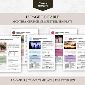 12 Months Editable Church Newsletter Template, Canva Monthly Newsletter ...