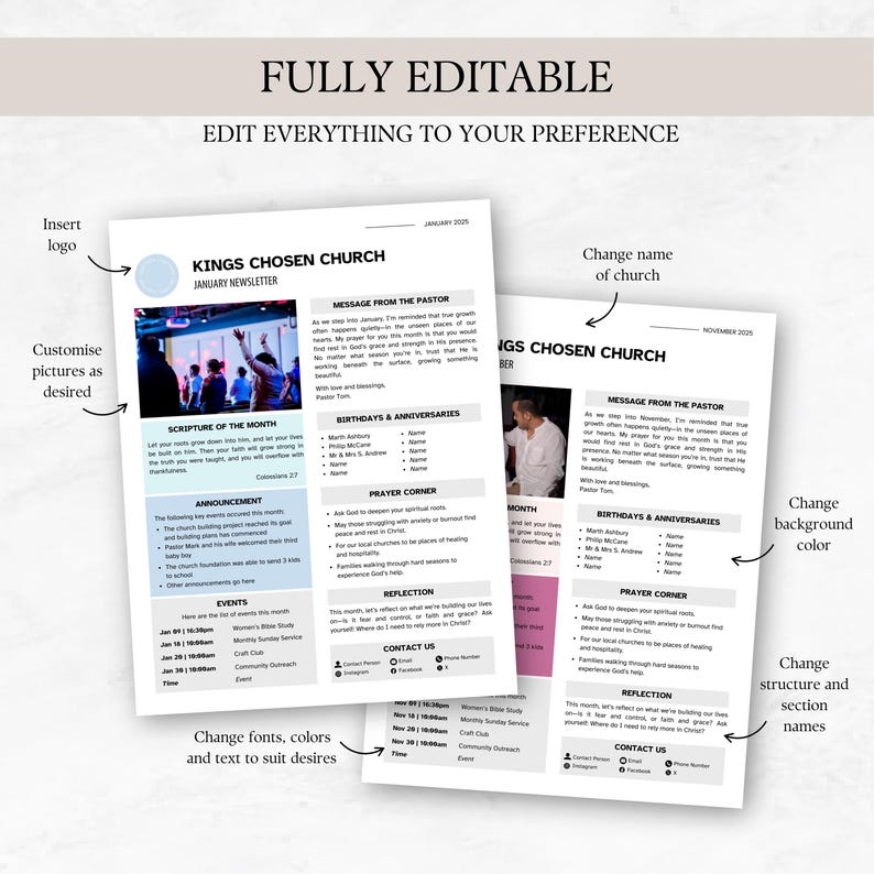 12 Months Editable Church Newsletter Template, Canva Monthly Newsletter ...