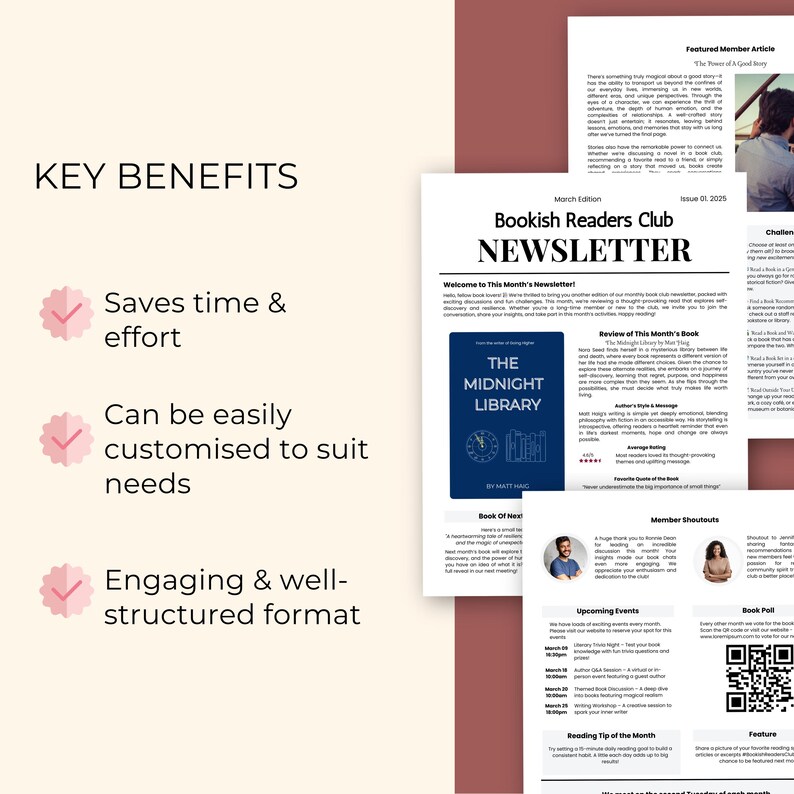 Key Club Example Newsletter Customizable Book Club Newsletter, Editable 2 & 3 Page Printables for ...