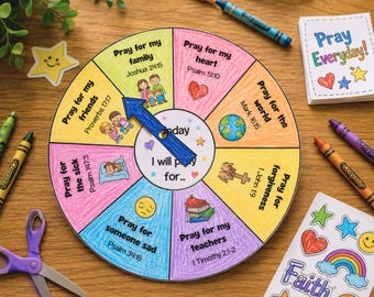 How to Pray Craft, Prayer Activity Bible Spinner Wheel for Kids, Sunday School Coloring Wheel Activity