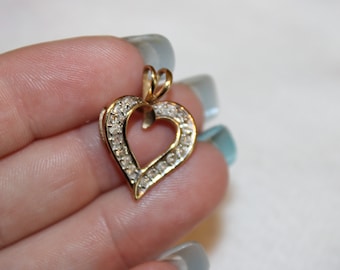 Vintage 14K Gold Heart Pendant with Diamonds