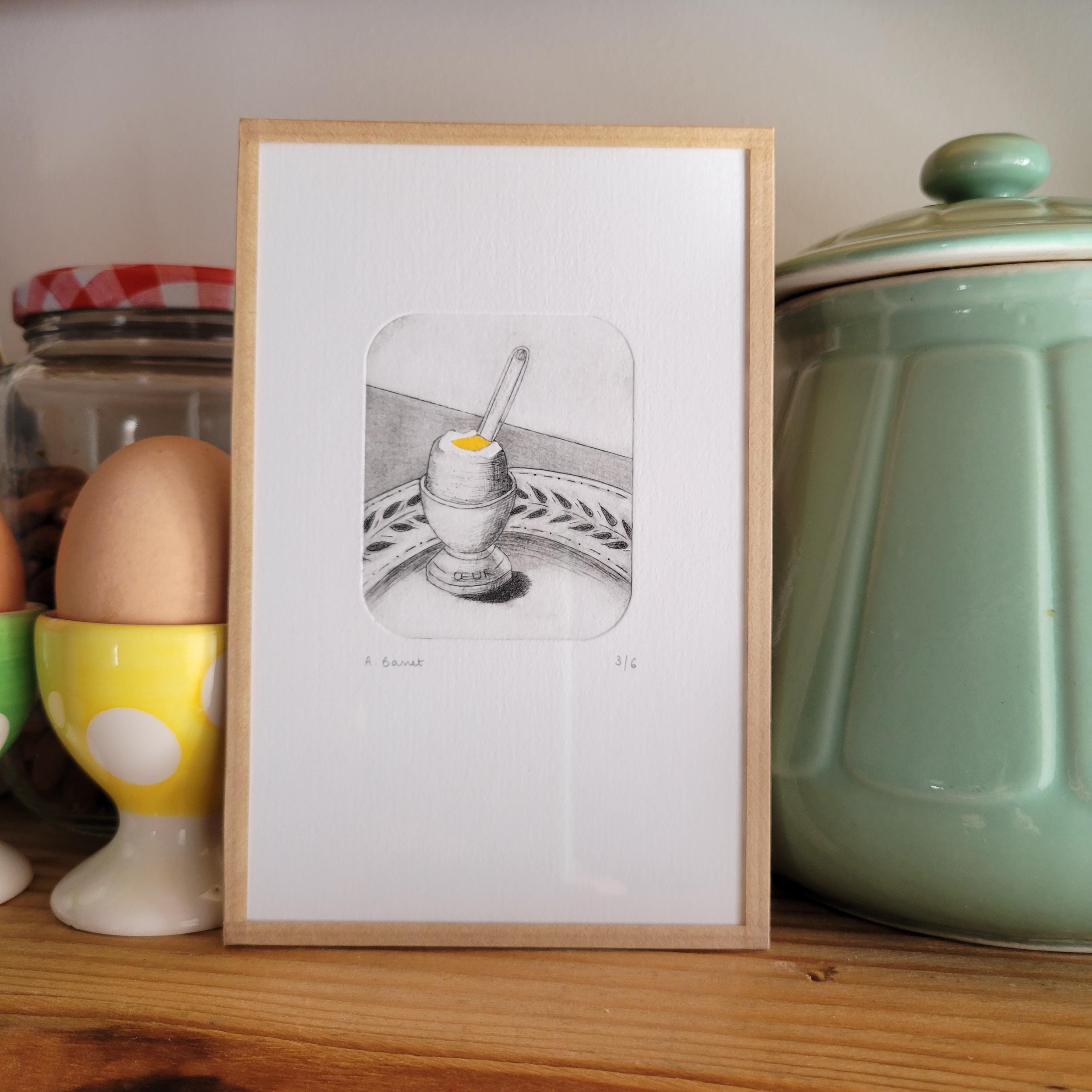 Egg cup on plate - engraving