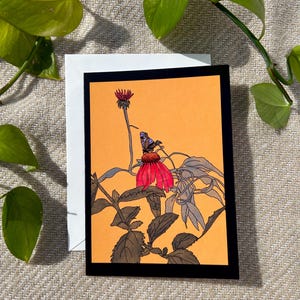 Cartão de felicitações em branco com arte digital de equinácea e mariposa