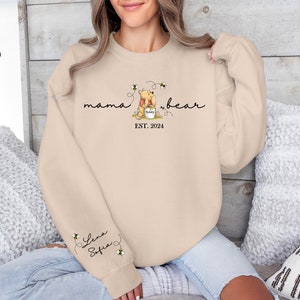 Custom Mama Bear Sweatshirt, Mama Est with Kid Name on Sleeve Sweatshirt, Personalized Mom Sweatshirt, Mothers Day Shirt, New Mom Tee