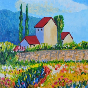 Pintura a óleo original. Paisagem italiana. Pintura a óleo sobre papelão. Paisagem impressionante