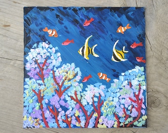 Original oil painting. Underwater World Art  Original oil painting  Ocean Living   Fish underwater,  Fish and Coral