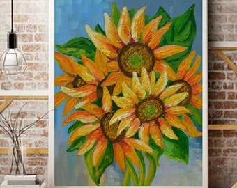 Original Oil Painting  Impasto Sunflower  Still life flowers for home décor
