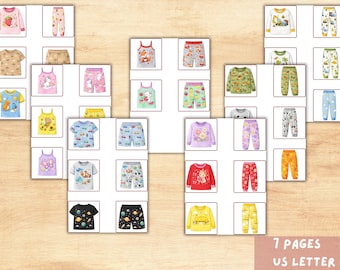 Juego de patrones para el aula preescolar: actividad de emparejamiento de pijamas (PDF)