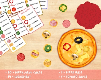 Construye una pizza imprimible para niños Juego de simulación Cocina de comida Montessori Aprendizaje en casa para niños pequeños