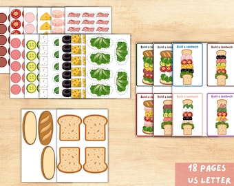 Actividad imprimible de secuenciación de alimentos para preescolar: preparación de sándwiches